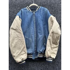 VINTAGE Red Kap Jacket Mens XL Blue Denim Work Wear Varsity Bomber USA Made